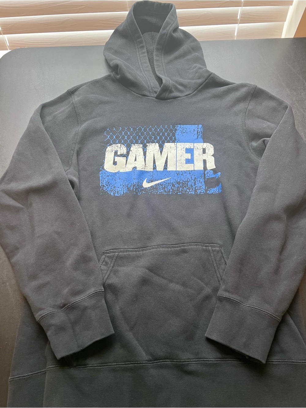 Nike Black Hoodie with Blue and White Gamer Graphic